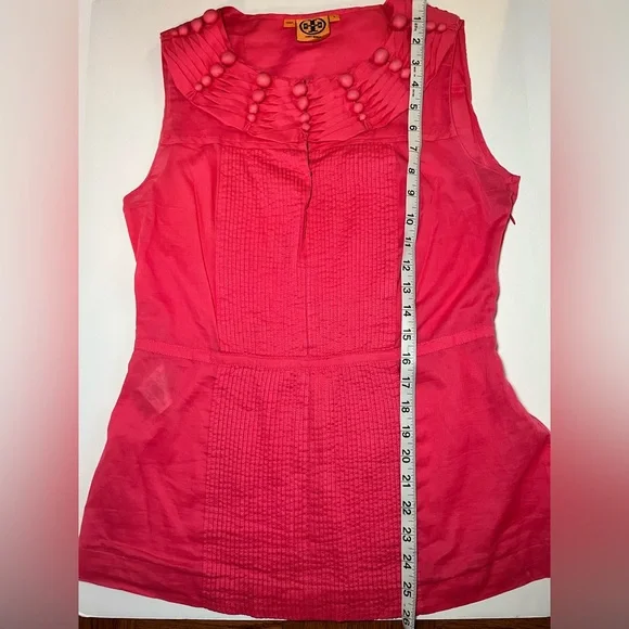 Tory Burch Sleeveless Pintuck Ruffle Collar Top Womens sz 4 Salmon Pink - Picture 8 of 10